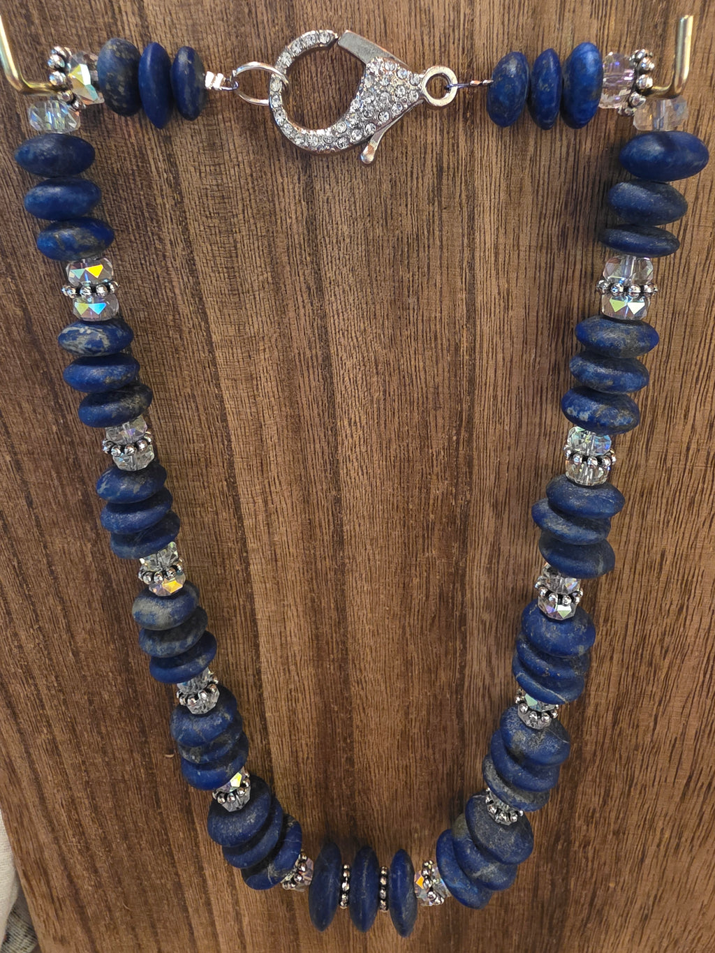 Unpolished Lapis Lazuli & Faceted Crystal Beaded Necklace