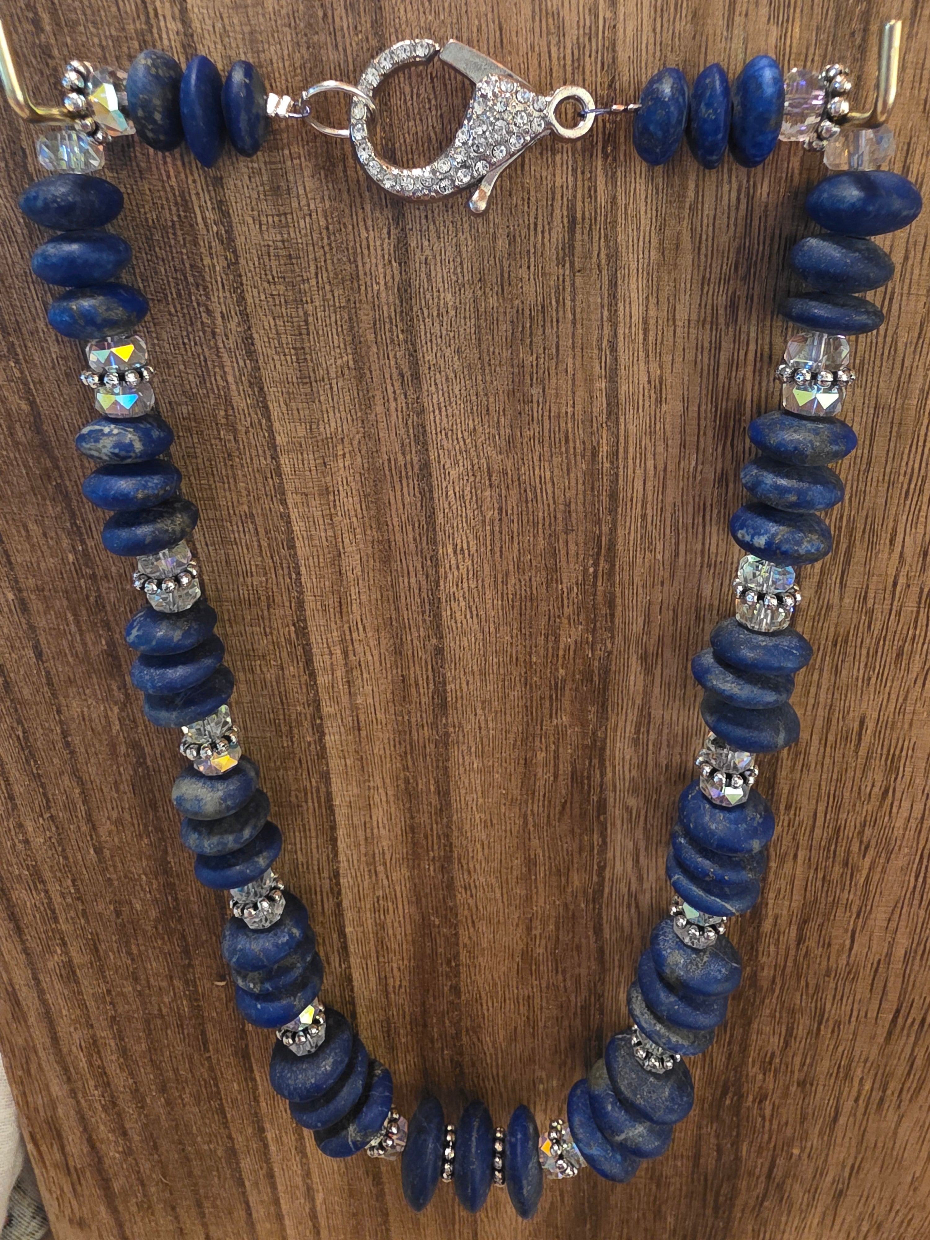 Unpolished Lapis Lazuli & Faceted Crystal Beaded Necklace