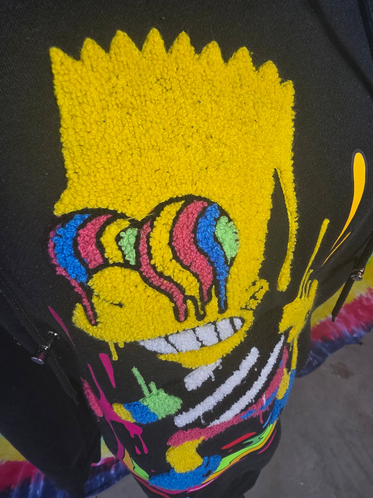 Reelistik NYC Bart Simpson Drip Hoodie Mens Medium Trippy Streetwear