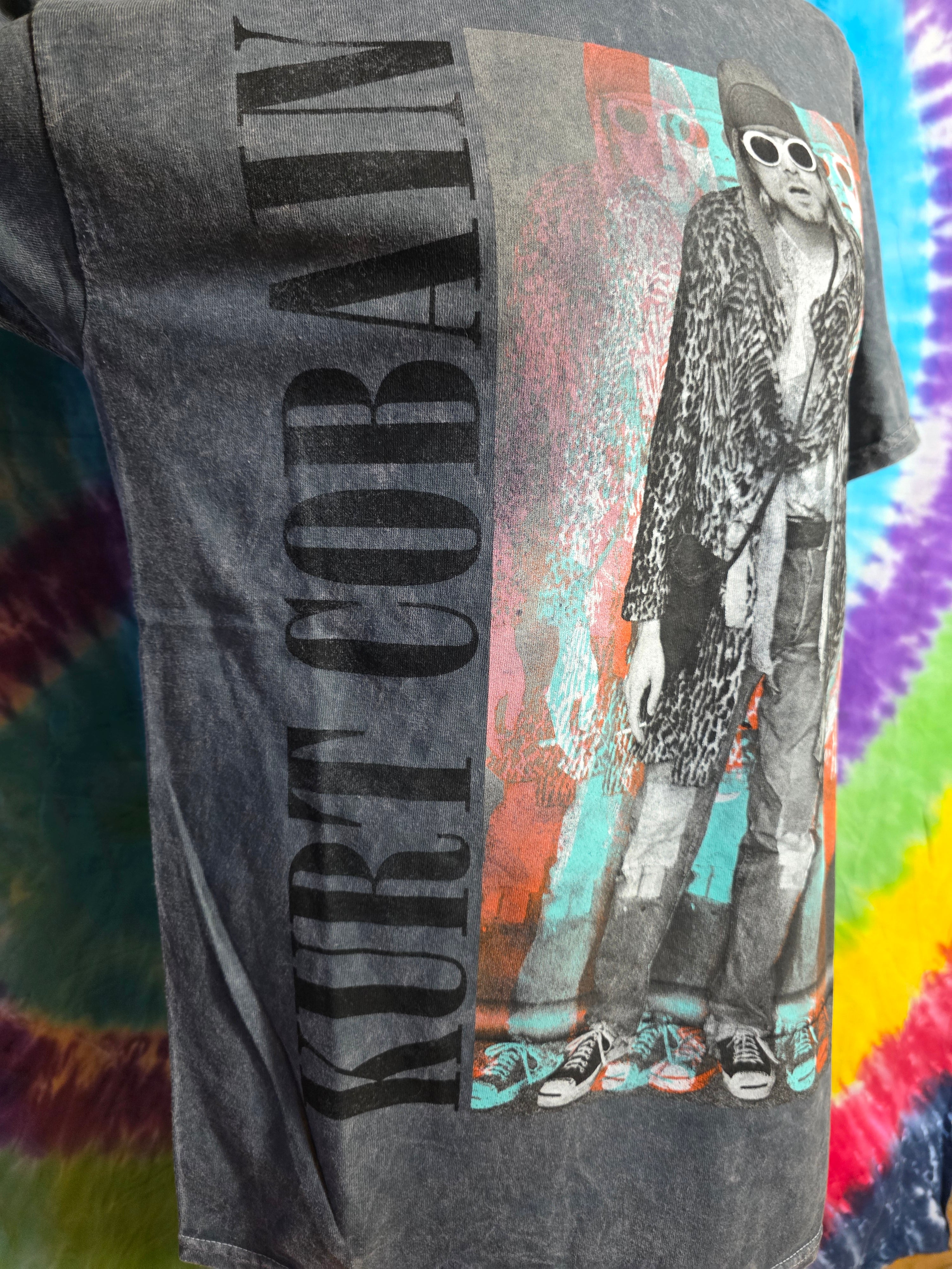 Kurt Cobain Nirvana Gray Mineral Wash Leopard Tee Size M