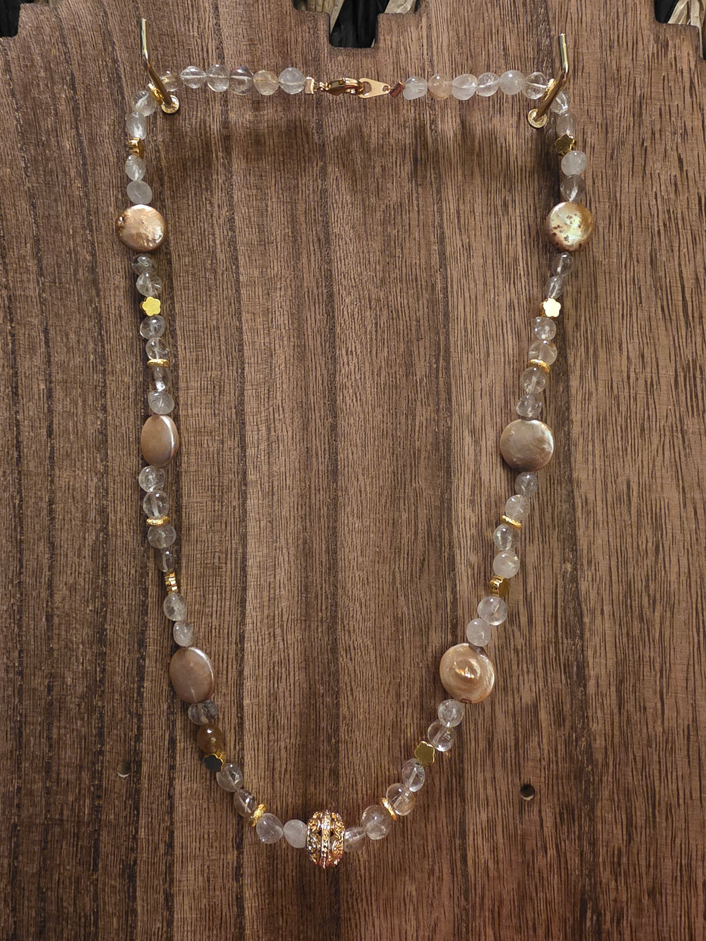 Artisan Gold Coin Pearl & Rutilated Quartz Necklace, 19"