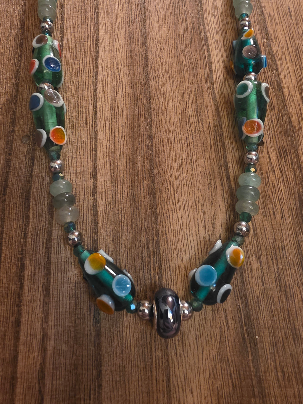 Vintage Venetian Glass & Aventurine Rondelle Necklace 24"