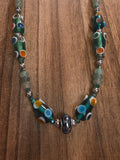 Vintage Venetian Glass & Aventurine Rondelle Necklace 24"