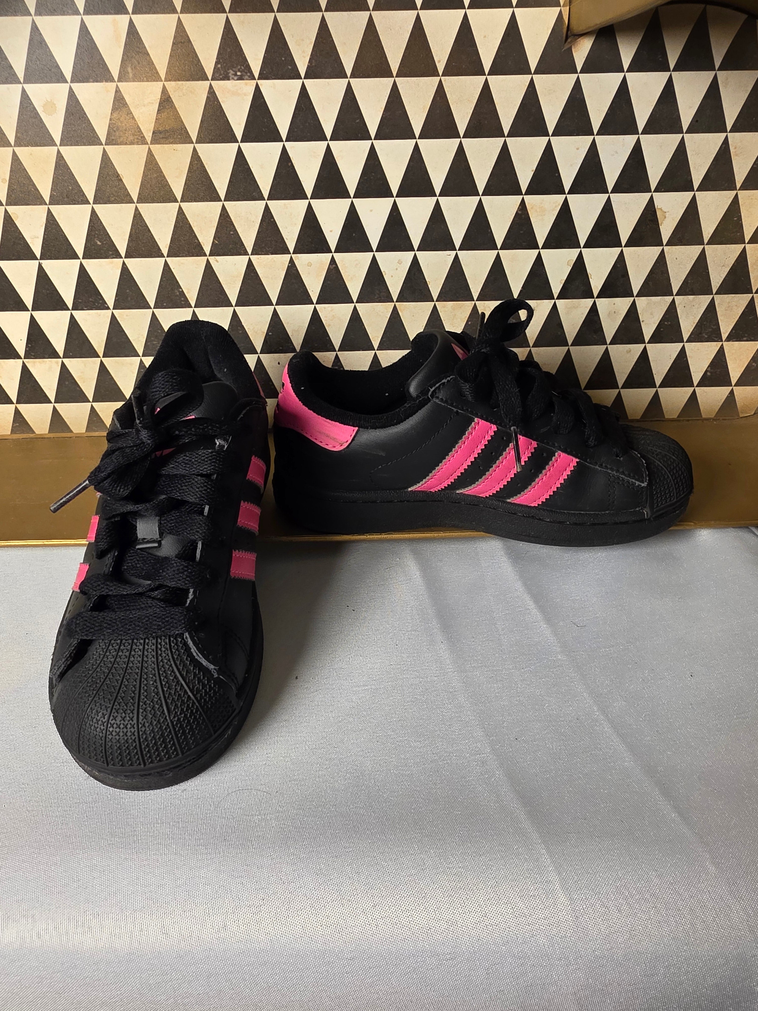 adidas Superstar II C Kids Sneakers Black Hot Pink Size 13K