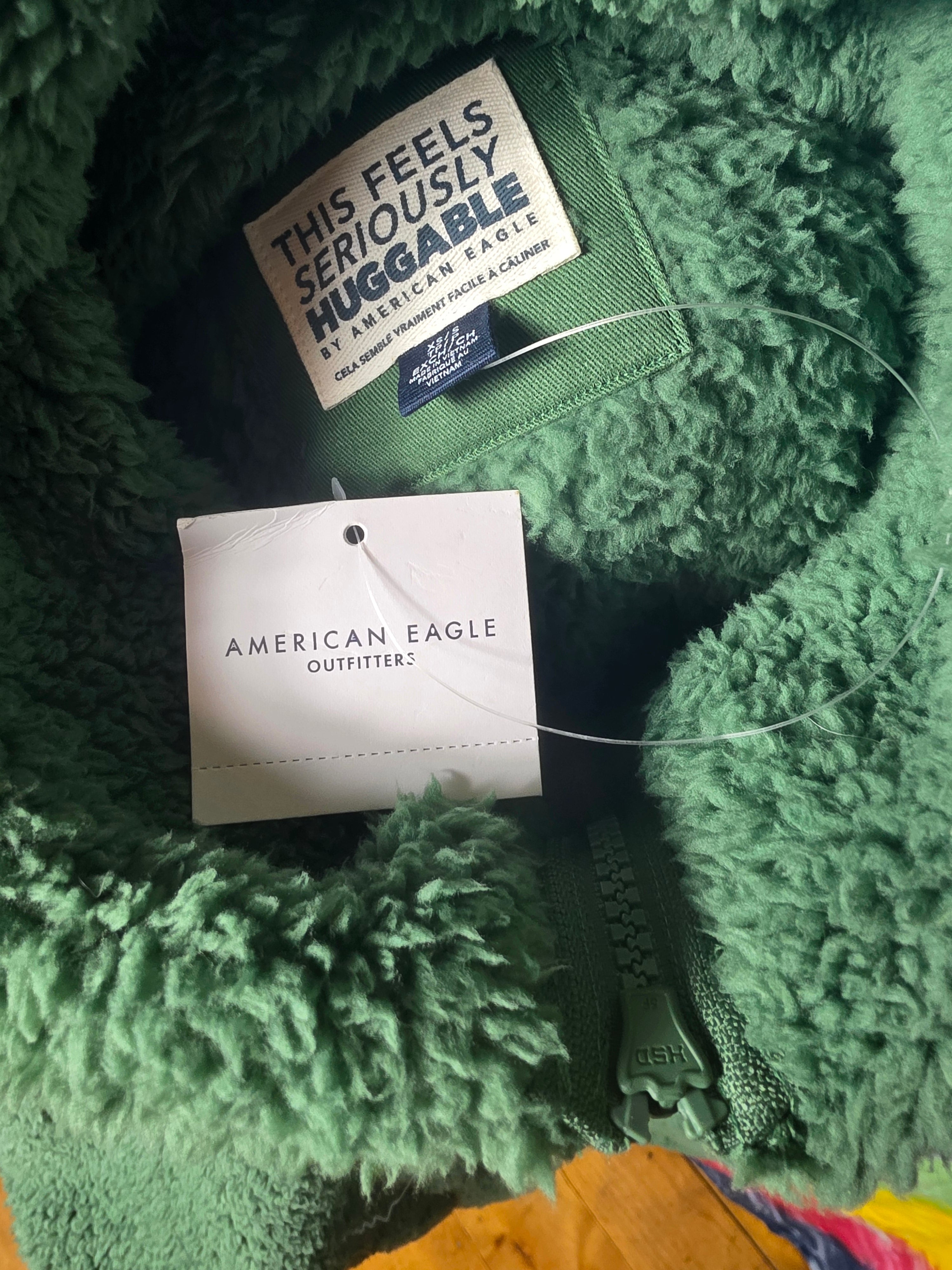 American Eagle Fleece Jacket Green Teddy Sherpa XS/S NWT
