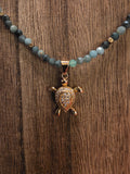 Handmade Faceted Emerald & Gold Rhinestone Turtle Necklace 17"