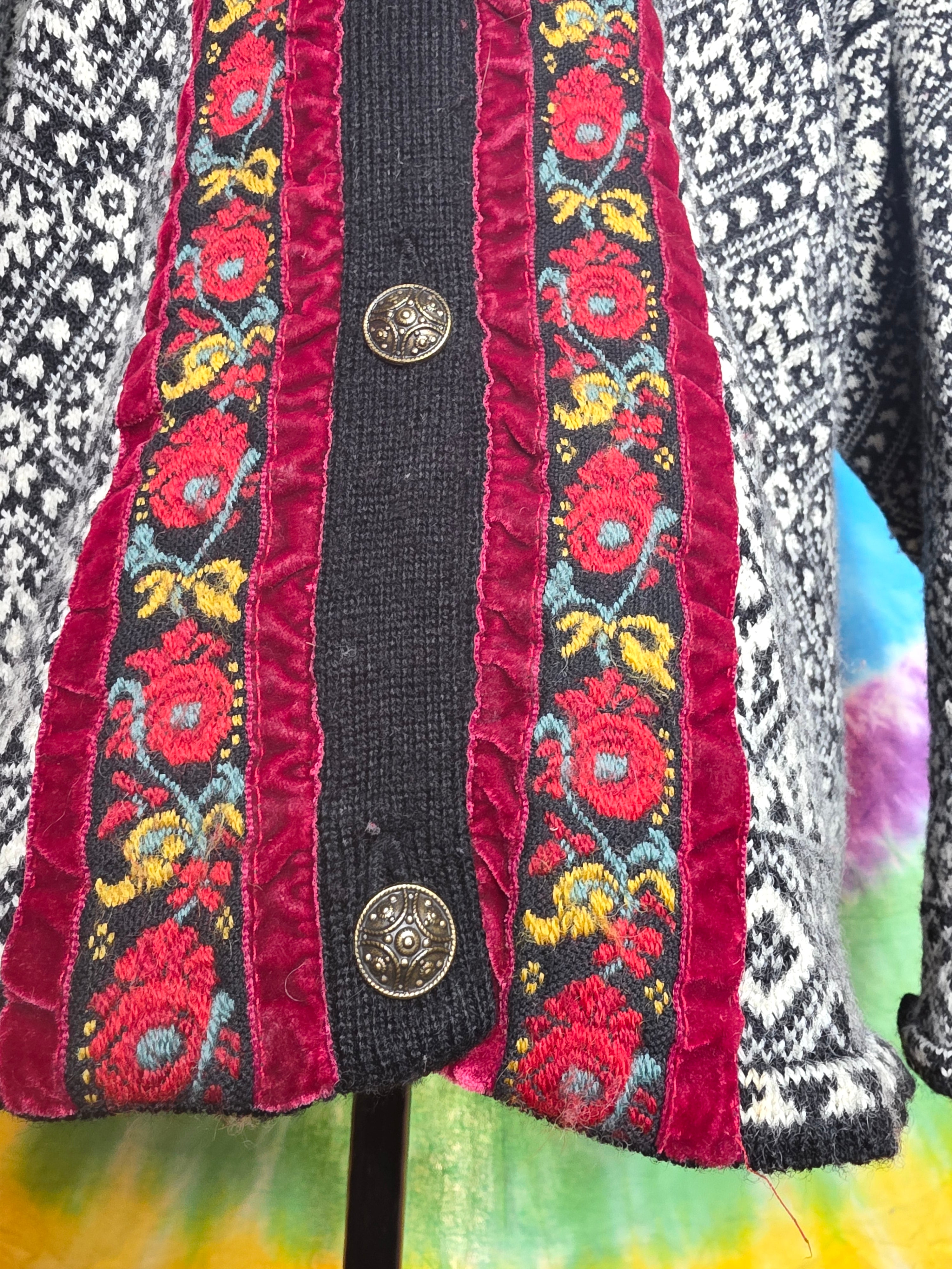 Vintage Norskwear Icelandic Pure Wool Cardigan Floral Trim L
