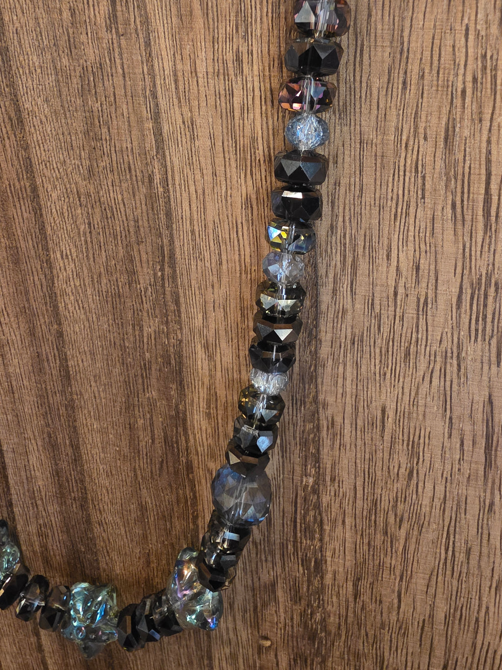 19" Smokey Grey Faceted Crystal Necklace Iridescent Star Beads