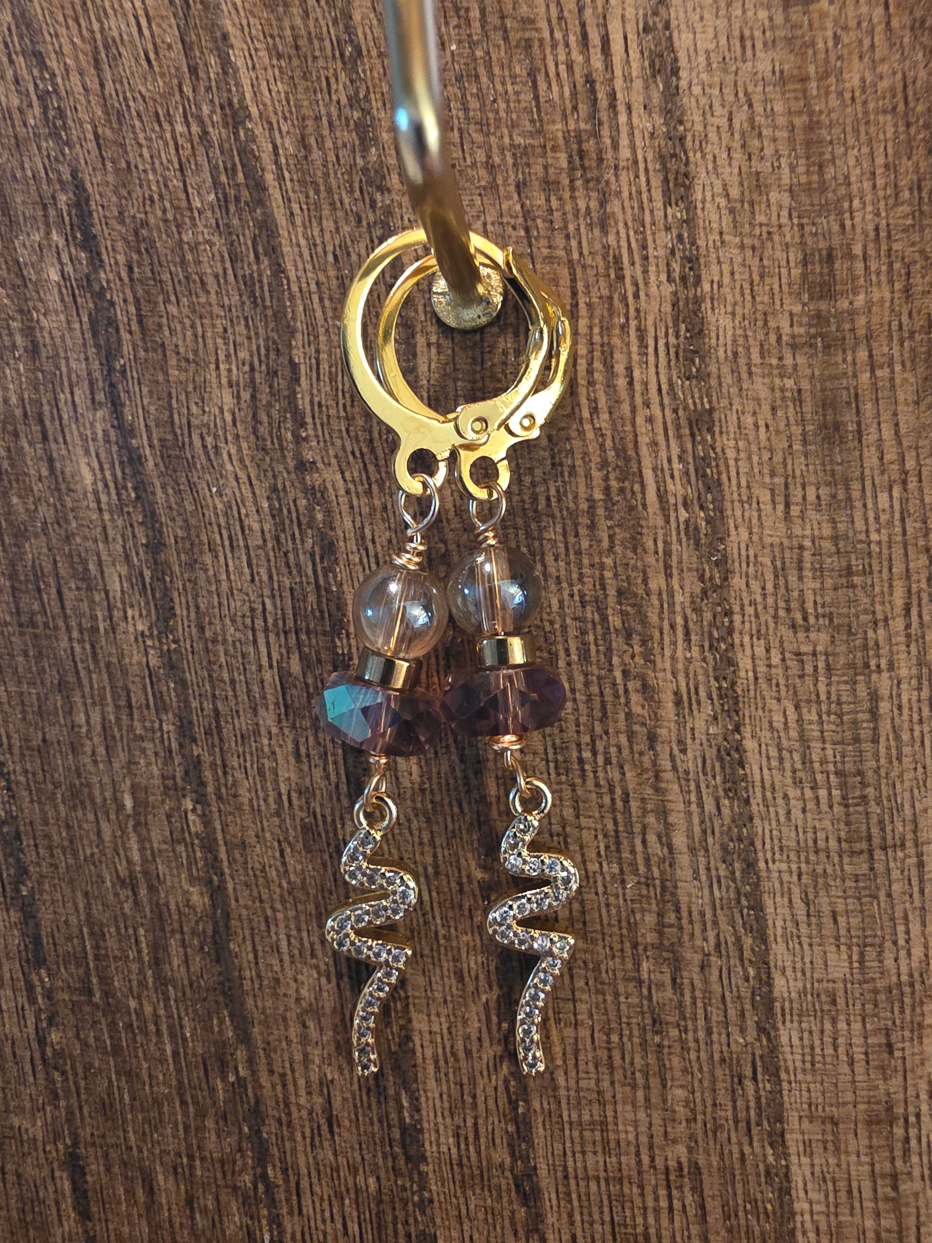 Gold Snake Dangle Earrings with Crystal Beads