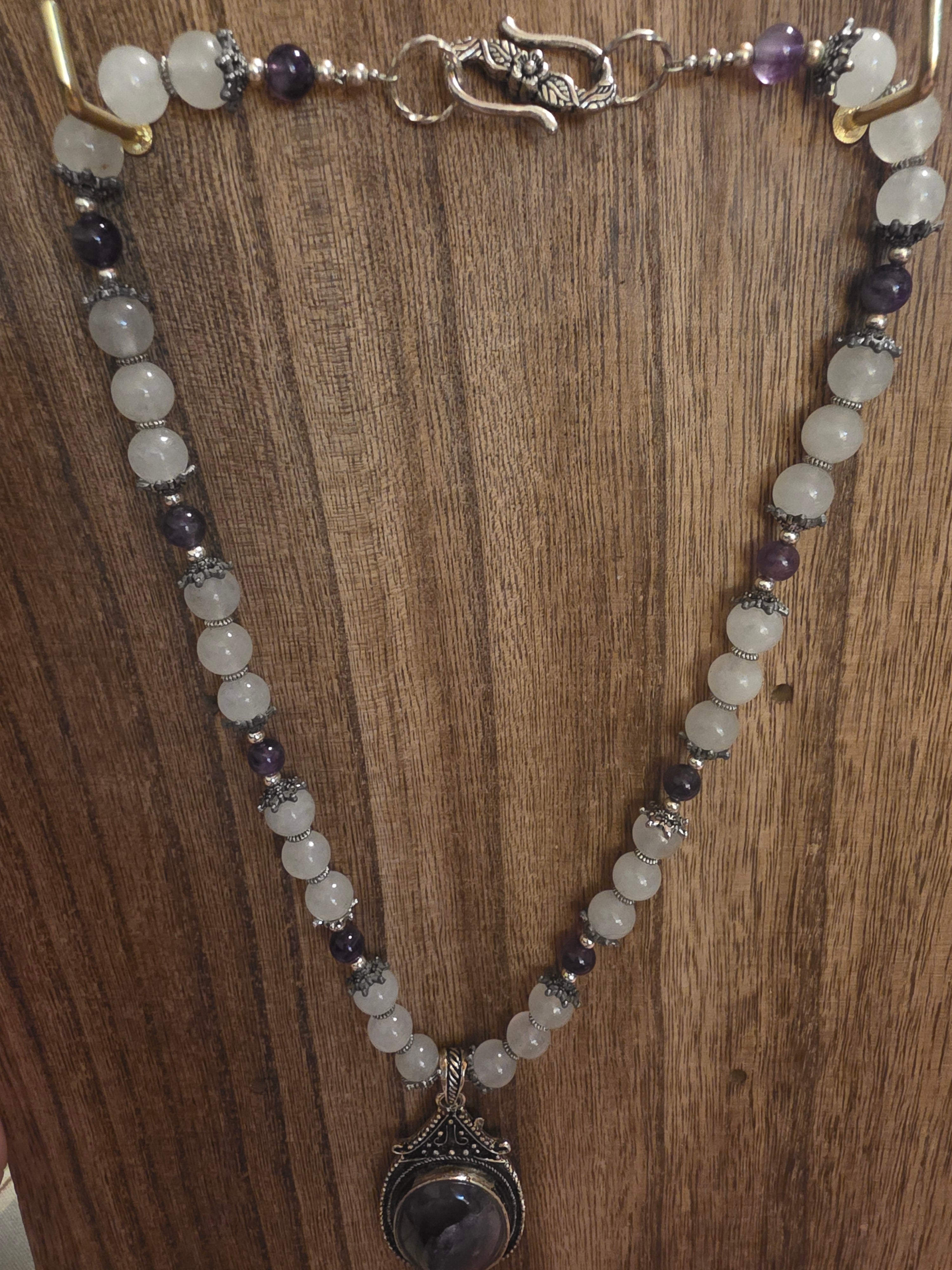Vintage Amethyst & Quartz Statement Pendant Necklace 18"
