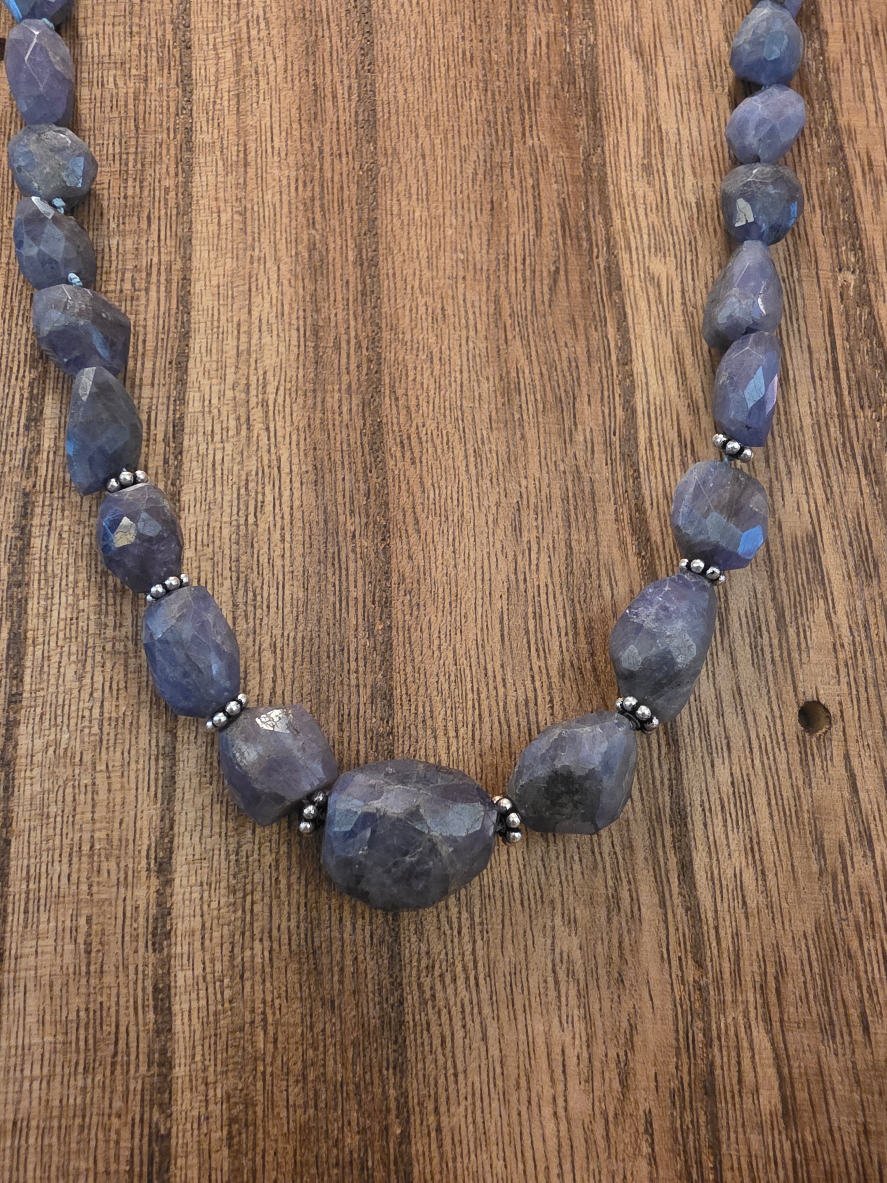 Faceted Tanzanite Silk Knotted Necklace 20" Silver Toggle Clasp