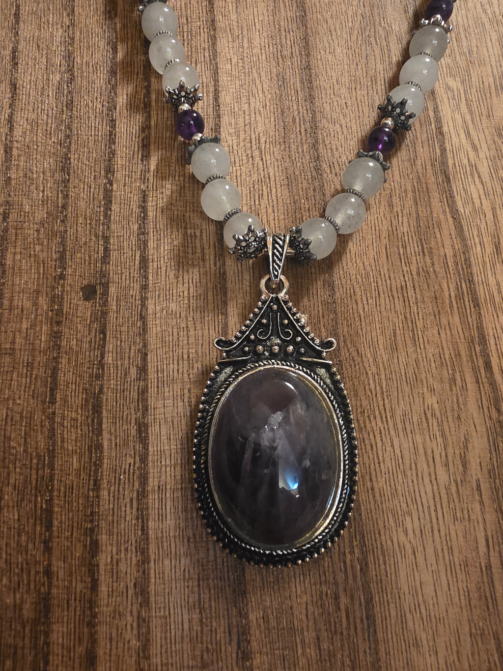 Vintage Amethyst & Quartz Statement Pendant Necklace 18"
