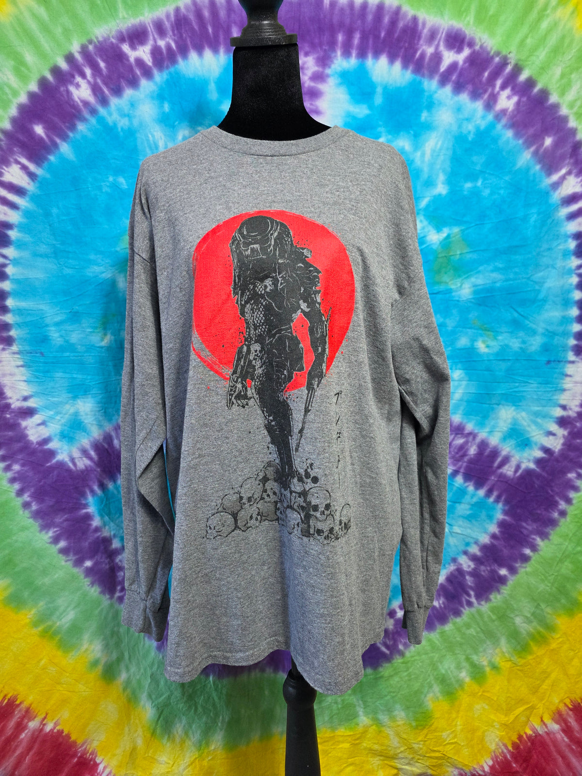 Predator Red Sun Skulls Long Sleeve Shirt Grey L