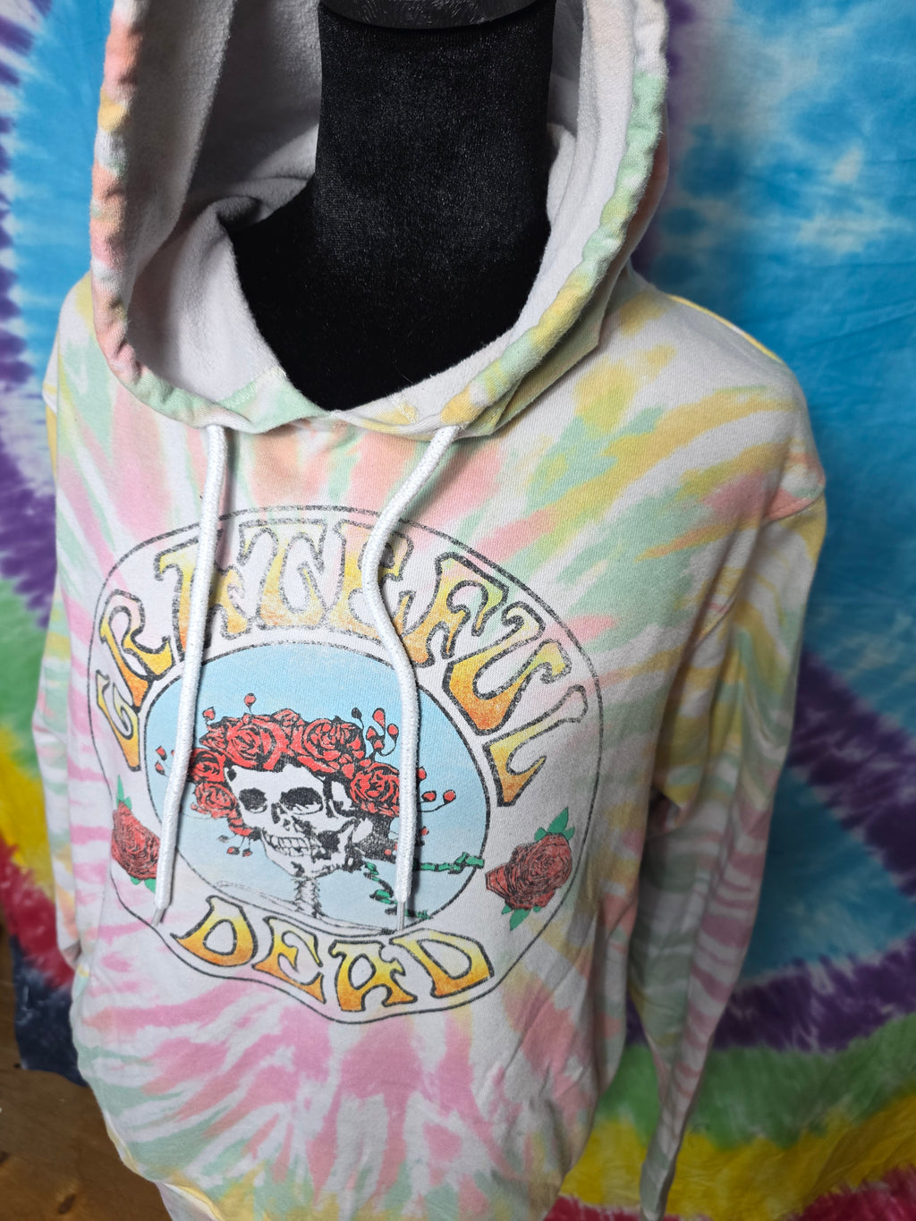 Grateful Dead Tie Dye Hoodie Sweatshirt Pastel Skull Roses Small