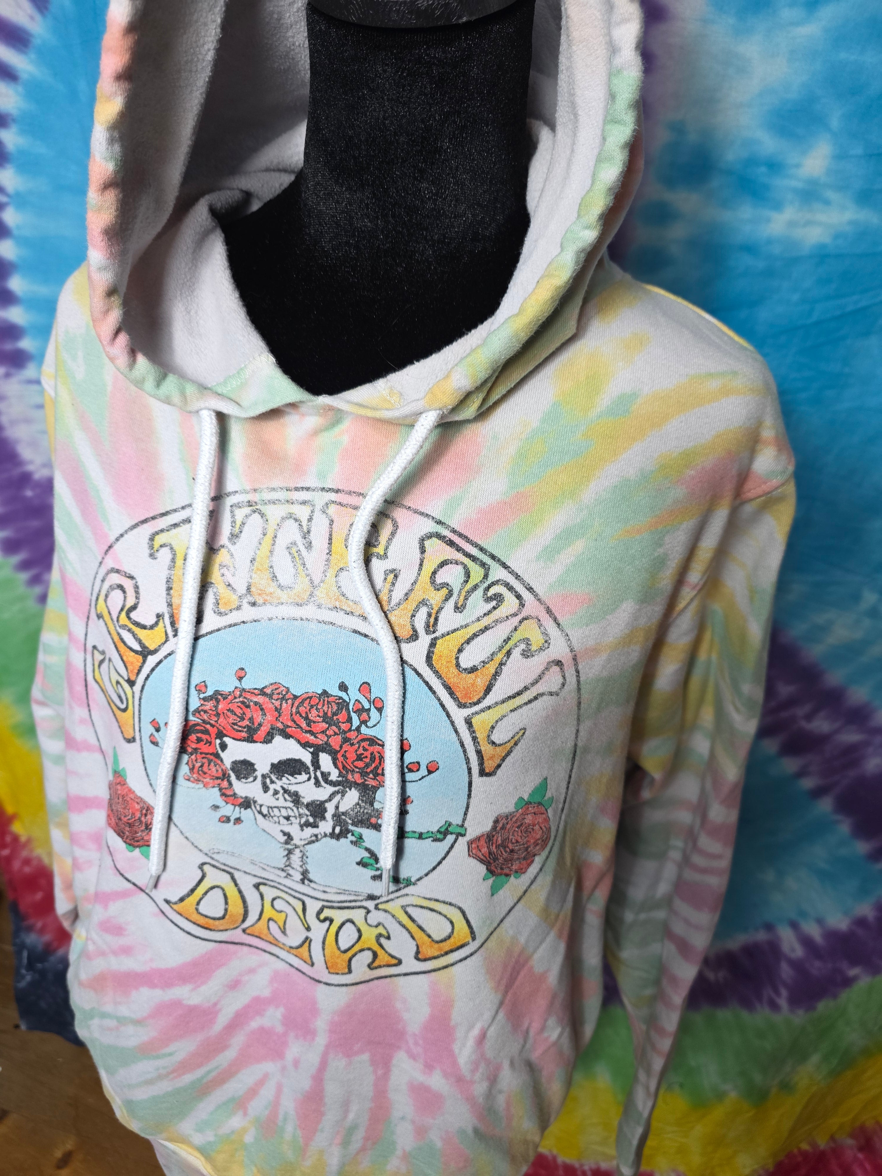 Grateful Dead Tie Dye Hoodie Sweatshirt Pastel Skull Roses Small