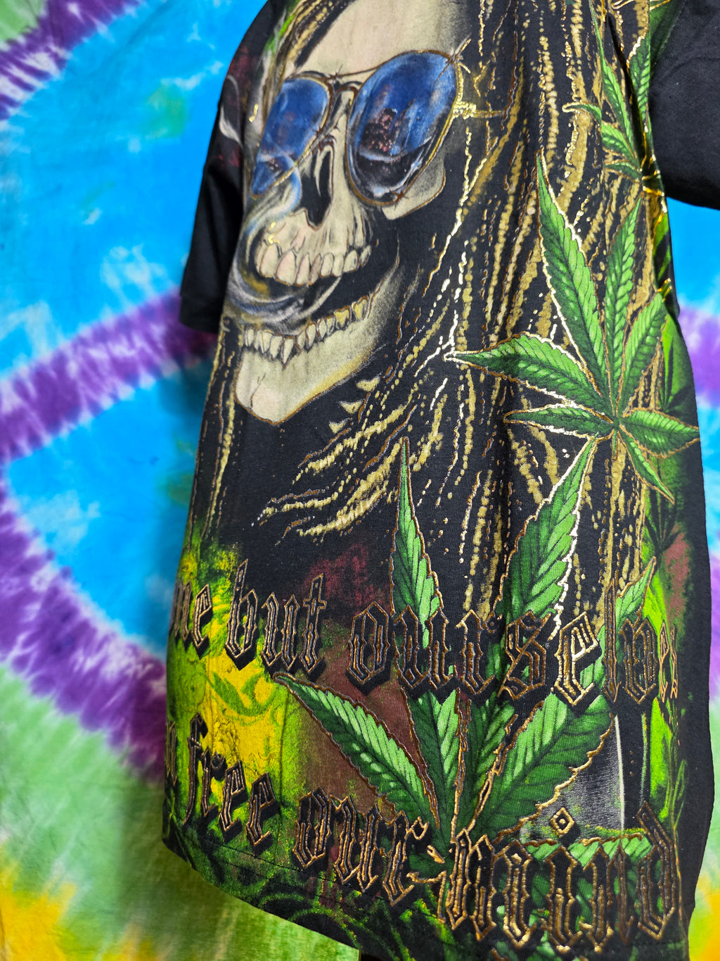 Vintage Style Skull Weed Puff Print Graphic T-Shirt M